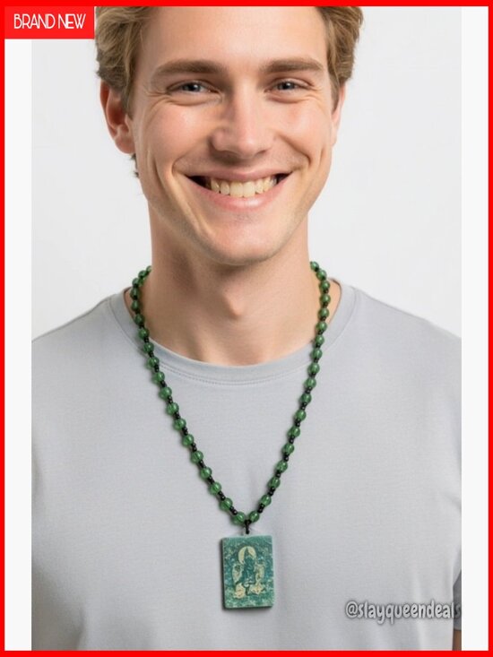Green Tara Buddha Pendant Necklace with 30 Prayer Scrolls Healing Amulet
